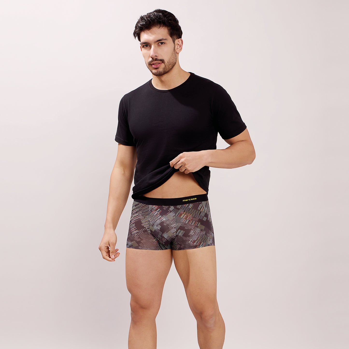 Seamless Fit Comfort – Microfiber Nylon Spandex Printed Trunk – M111 - Black