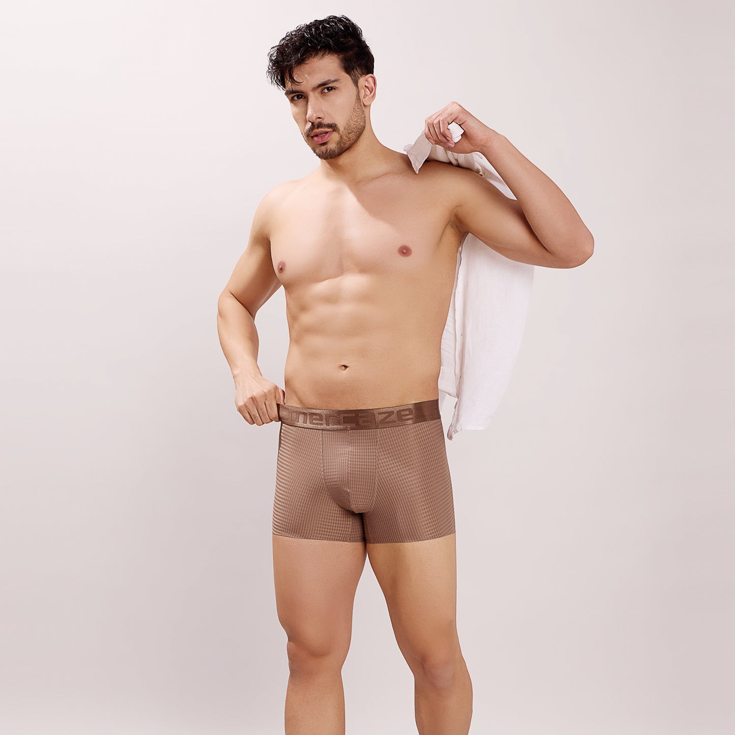 Premium Fit - Textured Jacquard Micro Fibre Nylon Spandex Trunk - M115 - Brown