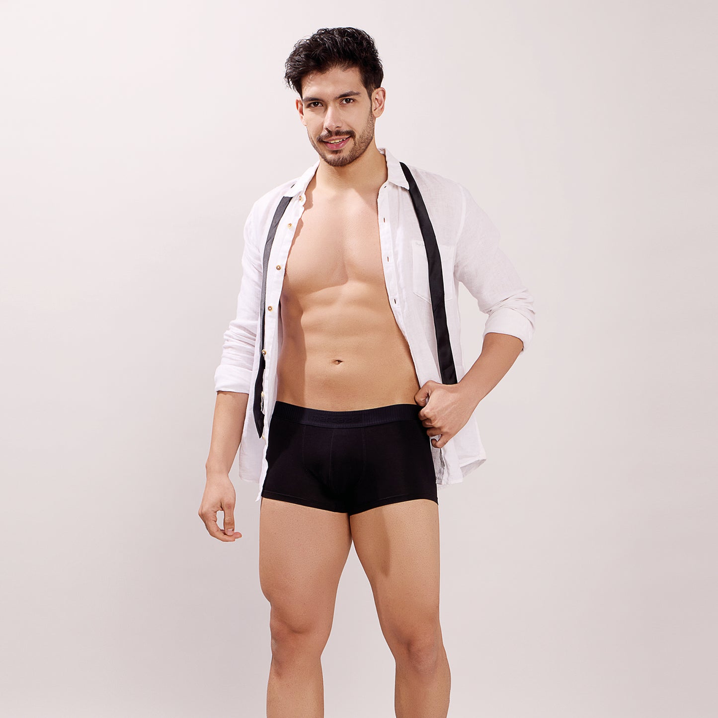 Soft Elastic Waistband- Premium Bamboo Cotton Spandex Trunk (Hipster) - M116- Black