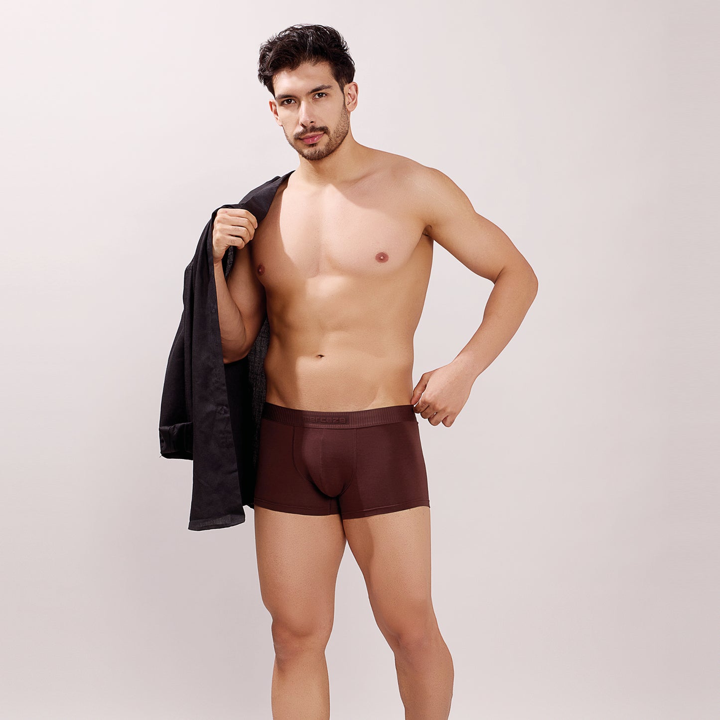 Soft Elastic Waistband- Premium Bamboo Cotton Spandex Trunk (Hipster) - M116- Brown