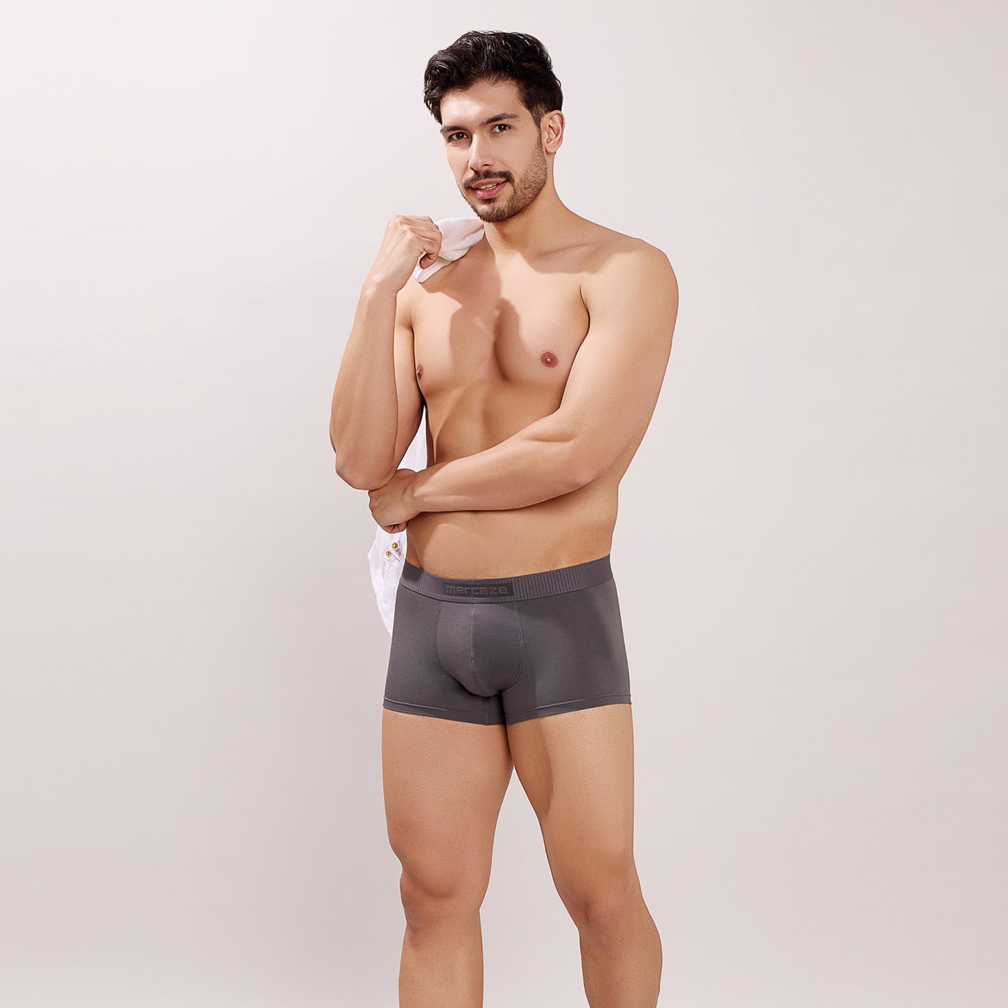 Soft Elastic Waistband- Premium Bamboo Cotton Spandex Trunk (Hipster) - M116- Dark Grey