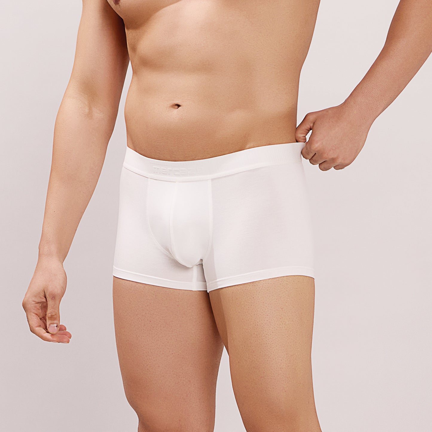 Soft Elastic Waistband- Premium Bamboo Cotton Spandex Trunk (Hipster) - M116- White