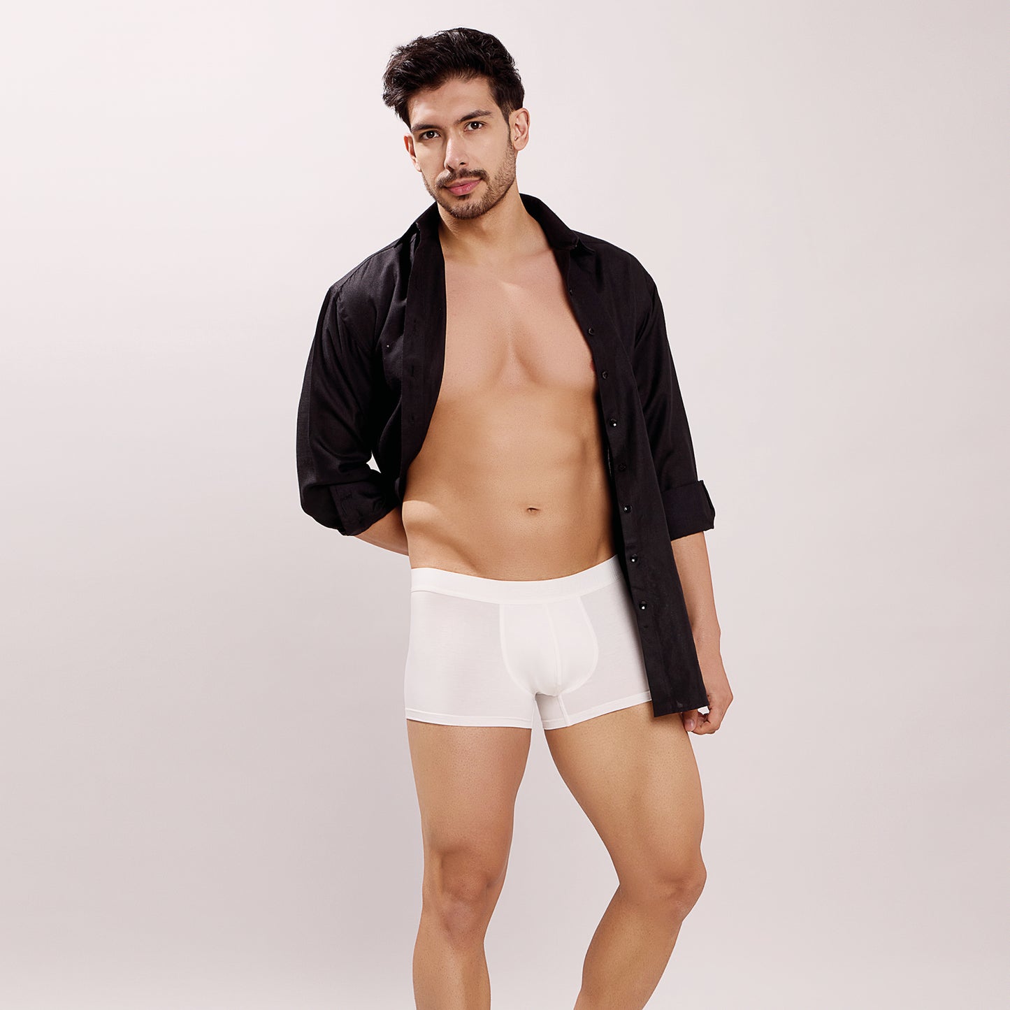 Soft Elastic Waistband- Premium Bamboo Cotton Spandex Trunk (Hipster) - M116- White