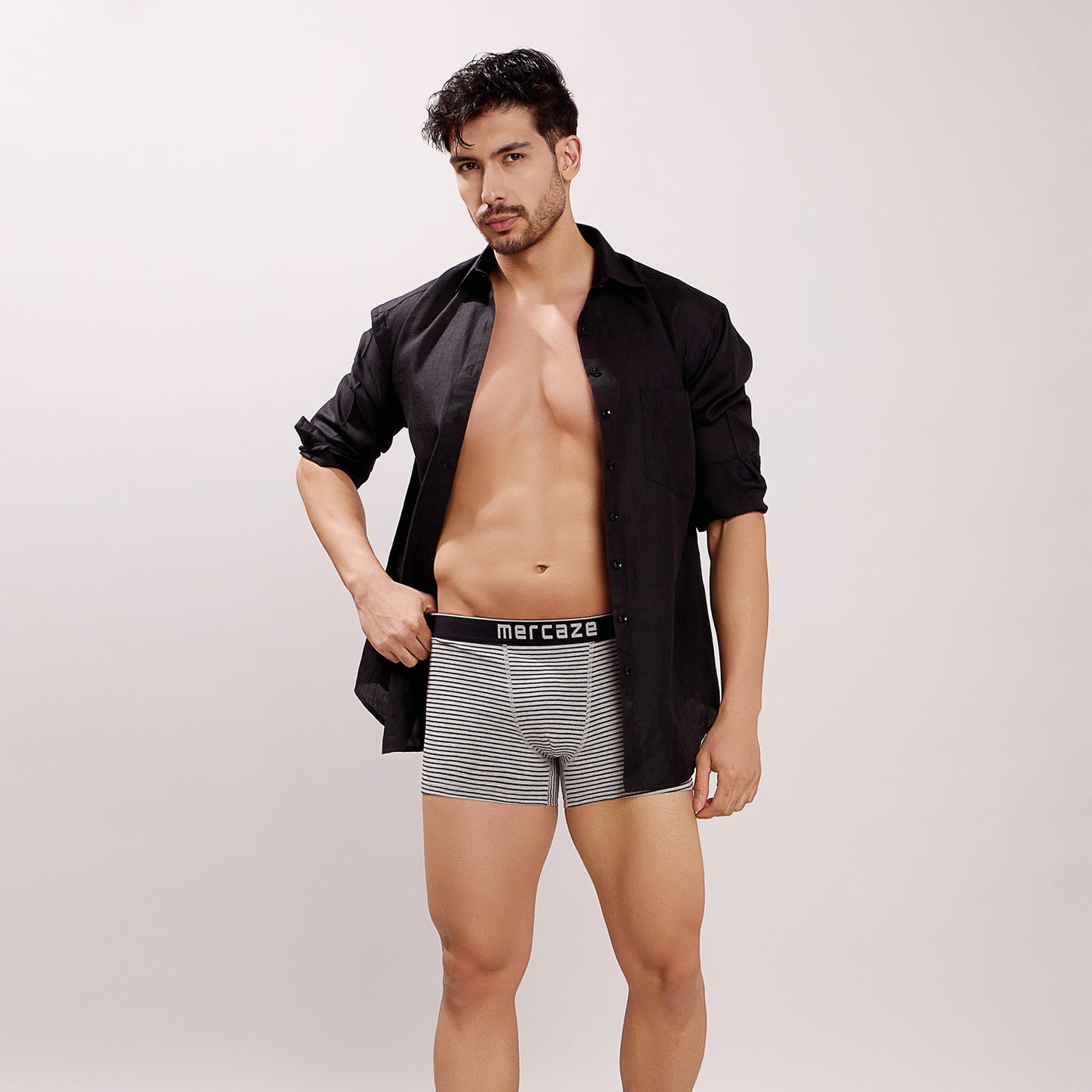 Breathable Comfort Fit – Super Combed Cotton Spandex Striped Trunk  – M121 – Grey