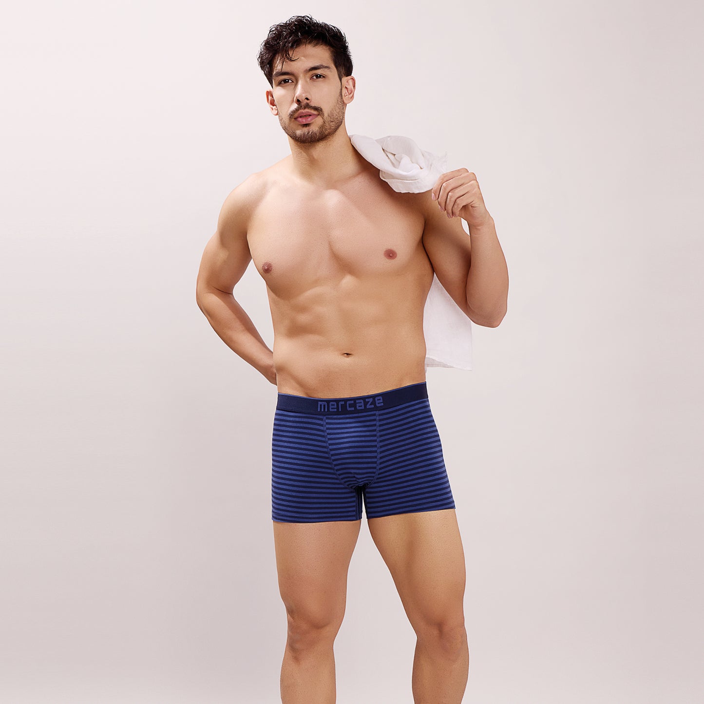 Breathable Comfort Fit – Super Combed Cotton Spandex Striped Trunk  – M121 – Indigo