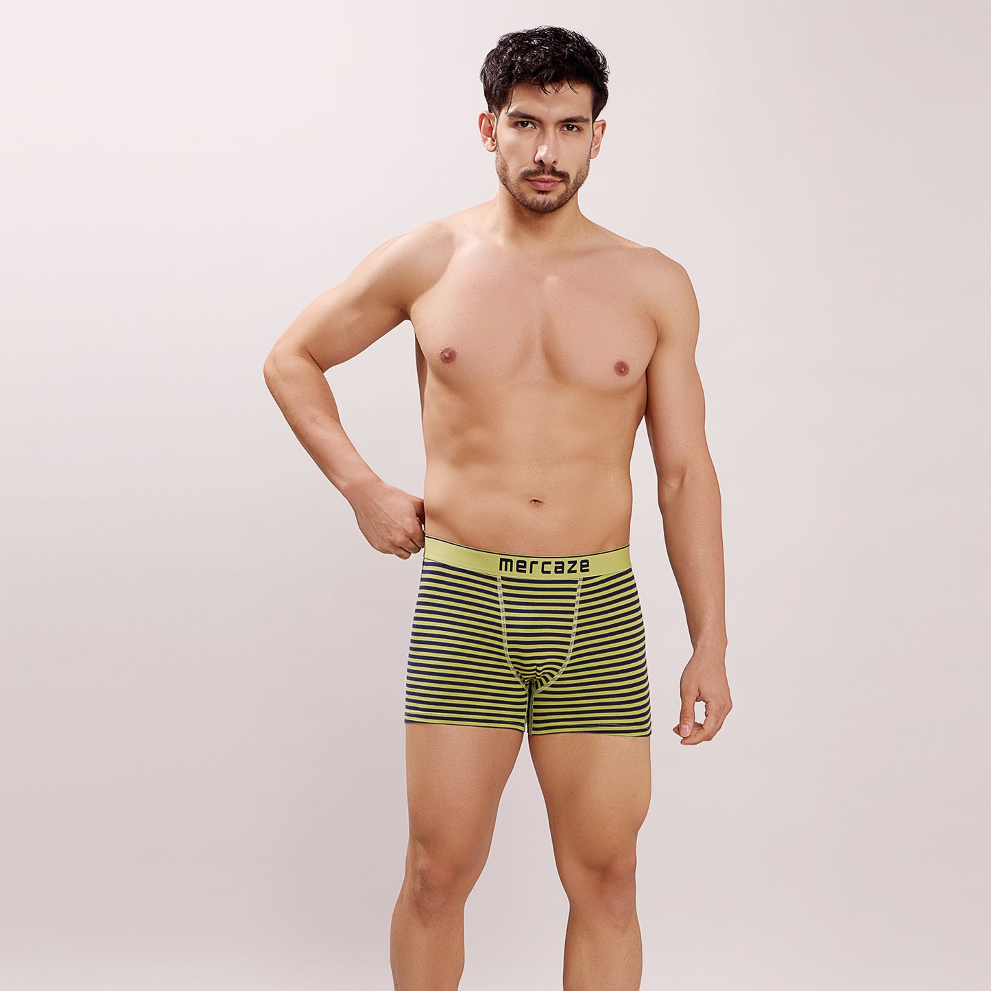 Breathable Comfort Fit – Super Combed Cotton Spandex Striped Trunk  – M121 – Lime