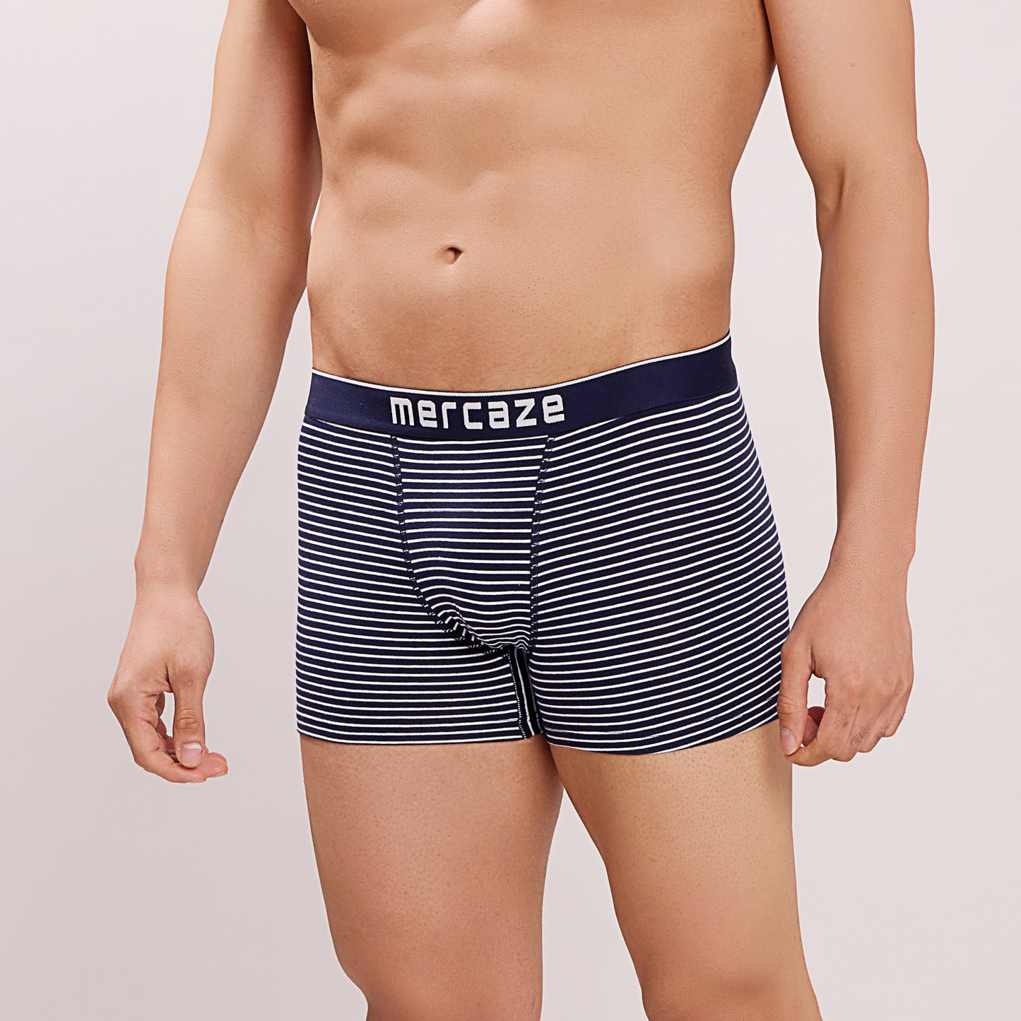 Breathable Comfort Fit – Super Combed Cotton Spandex Striped Trunk  – M121 – Navy