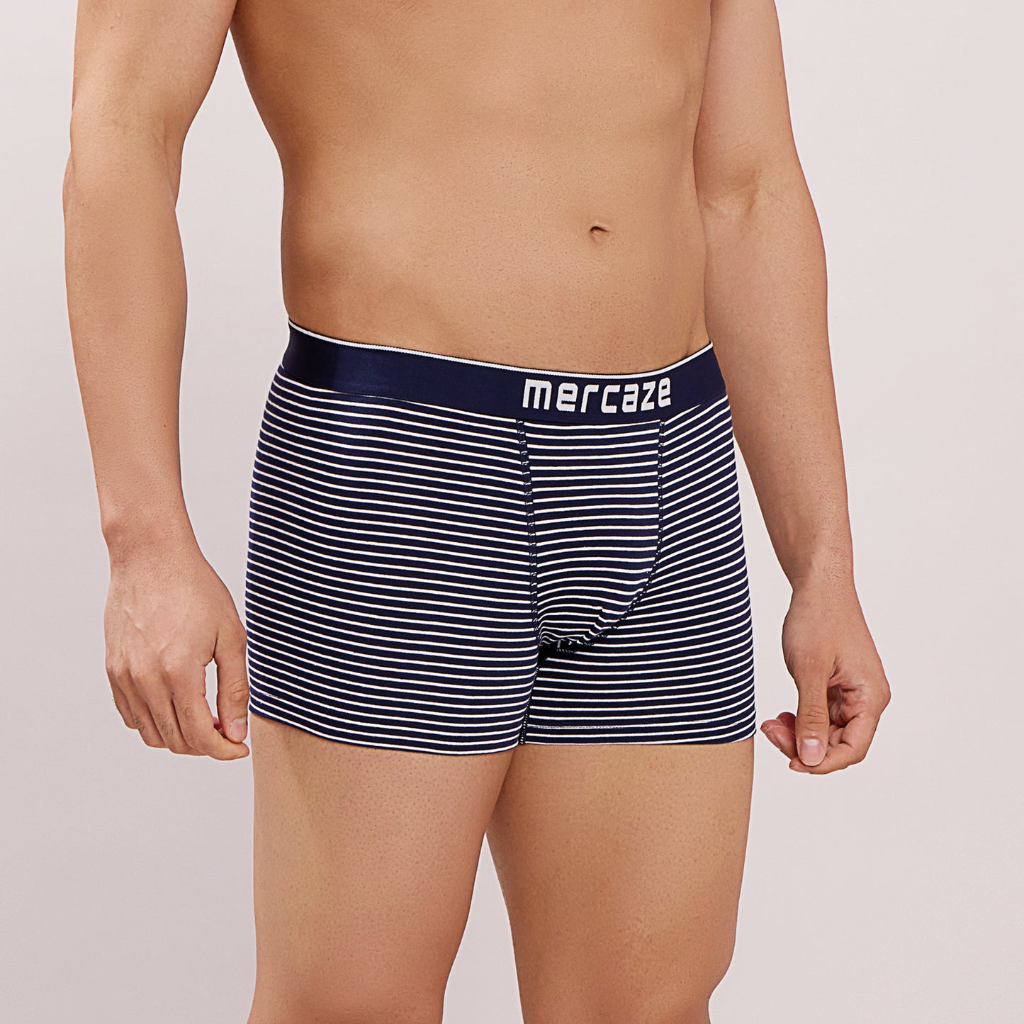 Breathable Comfort Fit – Super Combed Cotton Spandex Striped Trunk  – M121 – Navy