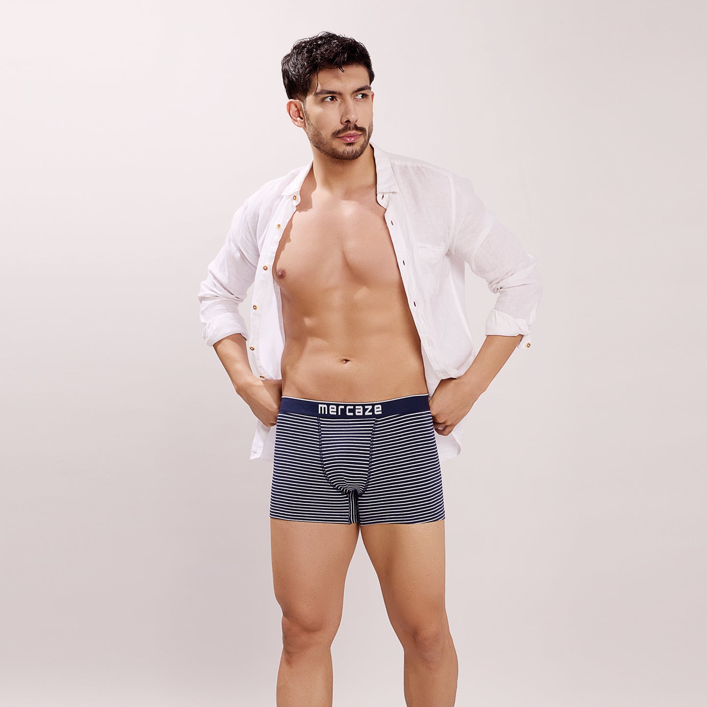 Breathable Comfort Fit – Super Combed Cotton Spandex Striped Trunk  – M121 – Navy