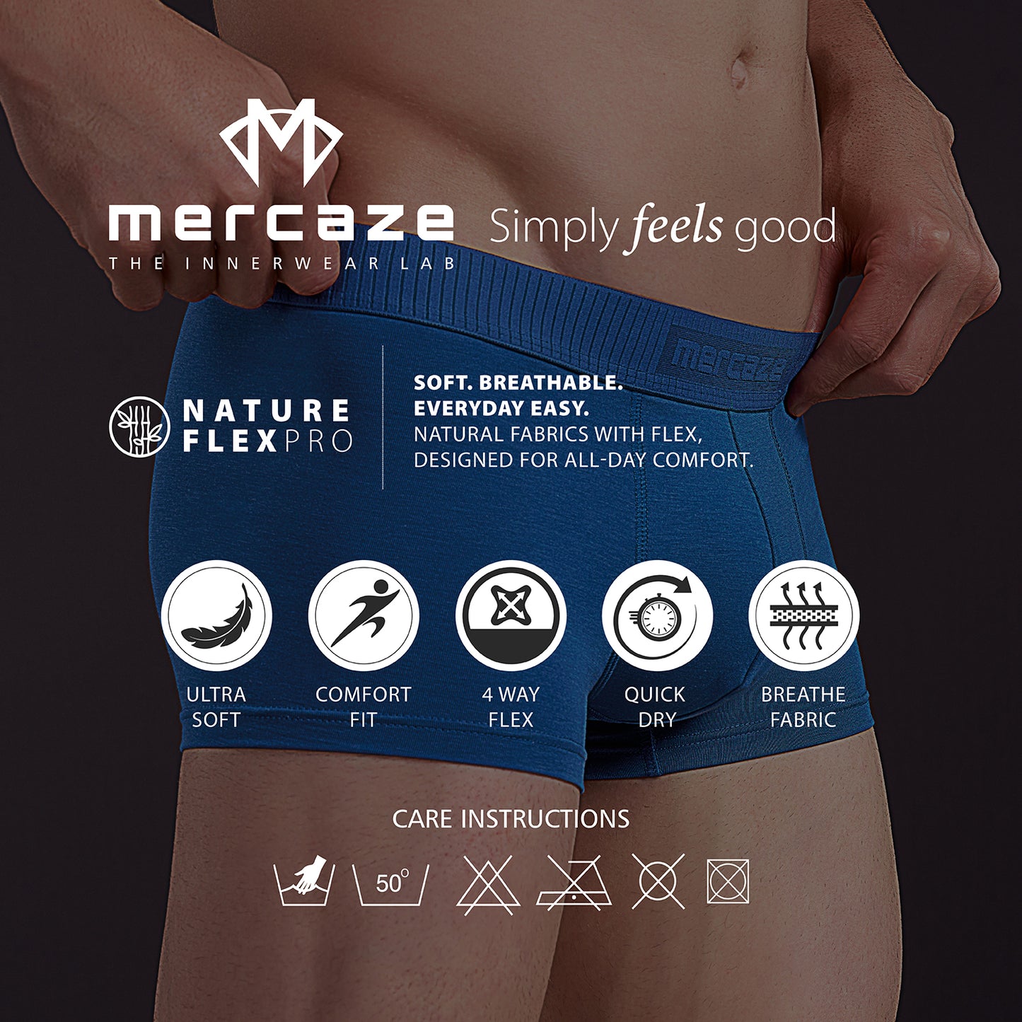 Soft Elastic Waistband- Premium Bamboo Cotton Spandex Trunk (Hipster) – M116 – Royal Blue